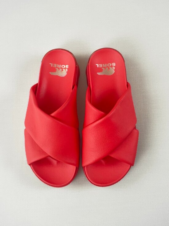 Sorel Shoes - SOREL Viibe Crisscross Slide Sandals Size 10 Women Red Leather Strap NWOT